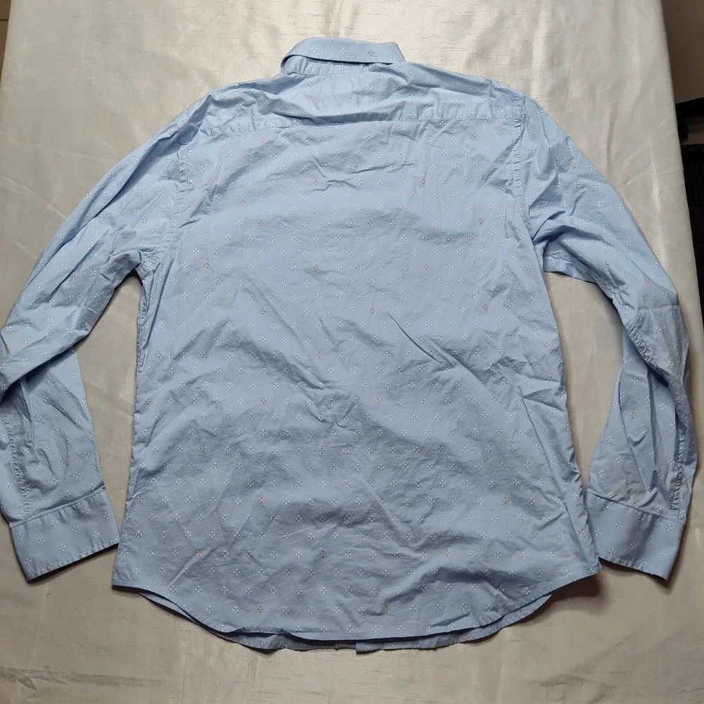BANANA REPUBLIC UNTUCKED Fit Men Large Organic Cotton Blue Geo‎ Button Shirt